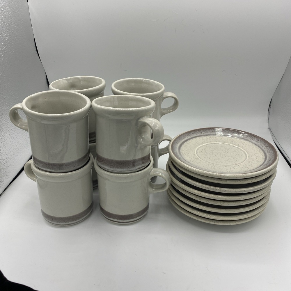 Vintage McCoy Lancaster Colony Corp Drip Glaze Mugs And Plates 1970 Set 16 Stone